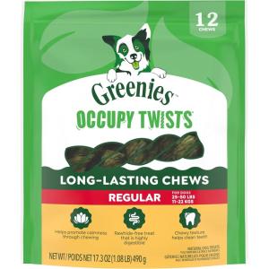 imageGreenies Occupy Twists Natural Dog Treats Regular Breed Size Chicken Flavor 172 oz Pack 12 Count