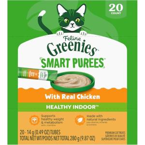 imageGreenies Feline Smart Purees Healthy Indoor Lickable Cat Treats with Real Chicken 049 oz Tubes 20 Count