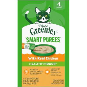 imageGreenies Feline Smart Purees Healthy Indoor and Skin amp Fur Health Lickable Cat Treats with Real Chicken with Real Salmon 049 oz Tubes 40 CountChicken