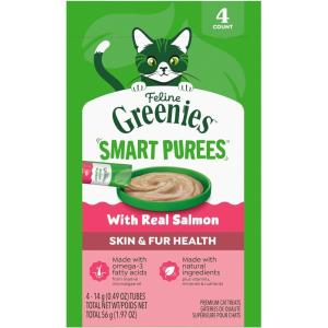 imageGreenies Feline Smart Purees Healthy Indoor and Skin amp Fur Health Lickable Cat Treats with Real Chicken with Real Salmon 049 oz Tubes 40 CountSalmon