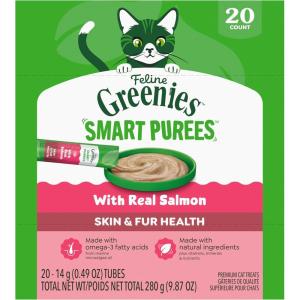 imageGreenies Feline Smart Purees Skin amp Fur Health Lickable Cat Treats with Real Salmon 049 oz Tubes 20 Count