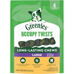 imageGreenies Occupy Twists Natural Dog Treats Large Breed Size Chicken Flavor 855 oz Pack 4 Count4 Count Pack of 1