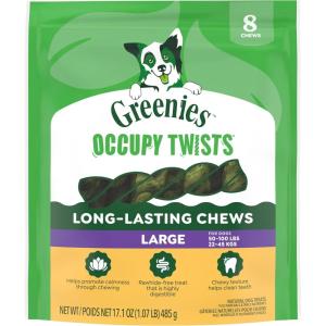 imageGreenies Occupy Twists Natural Dog Treats Large Breed Size Chicken Flavor 855 oz Pack 4 Count8 Count Pack of 1